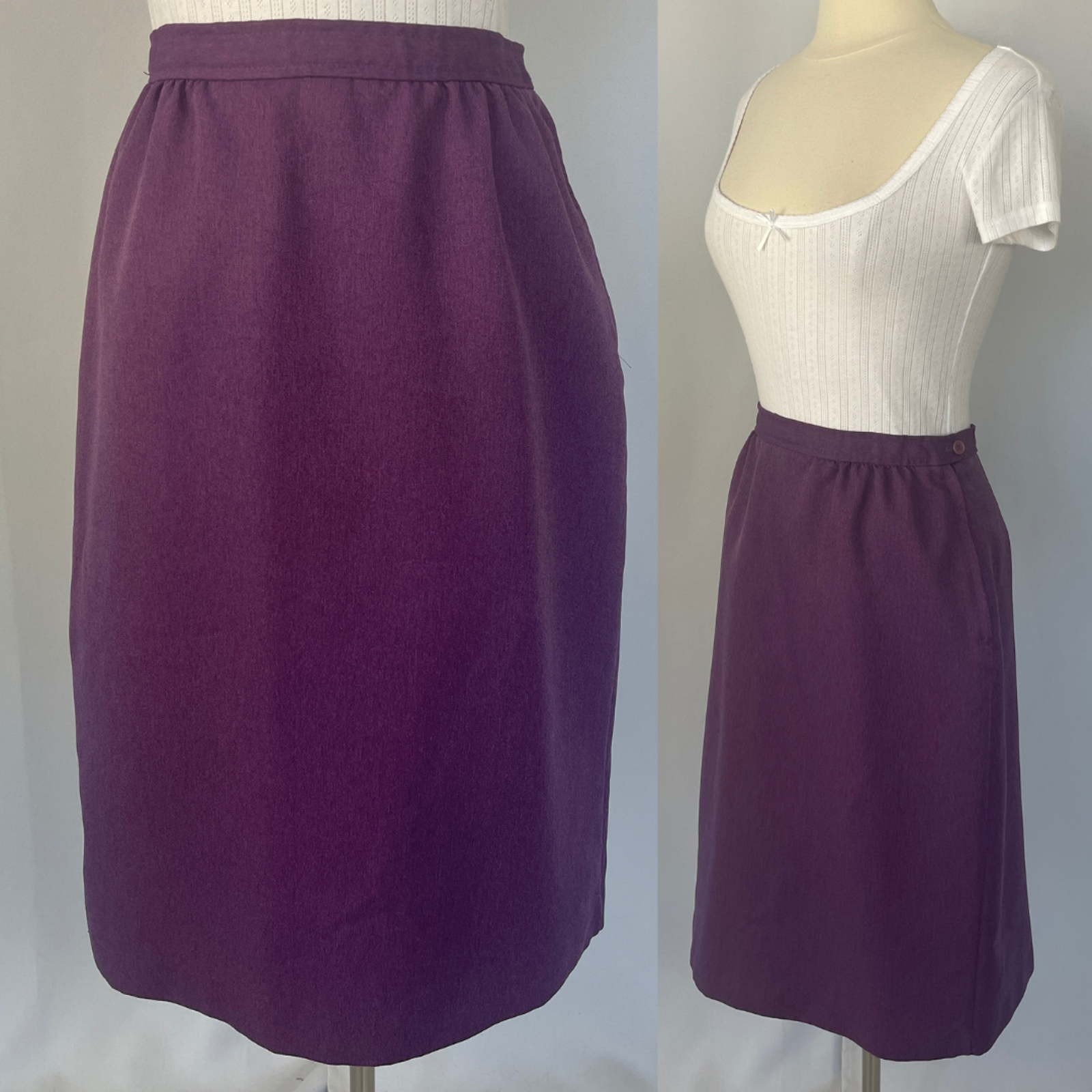 Vintage Midi Skirt Size 12 Purple Plum Solid Minimal Preppy Academia Retro